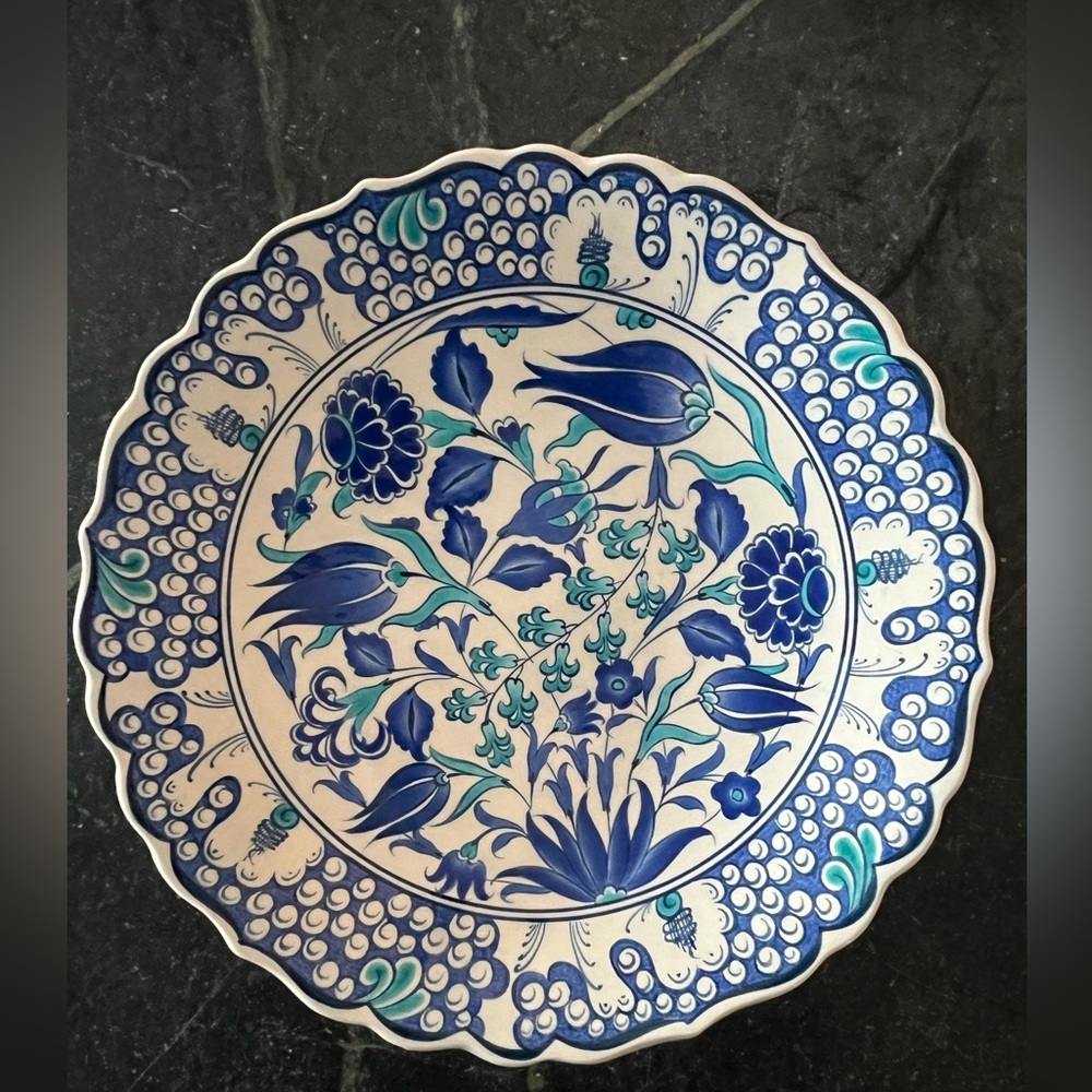 13" XL Hand painted Blue White Floral Turkish Iznik Bowl